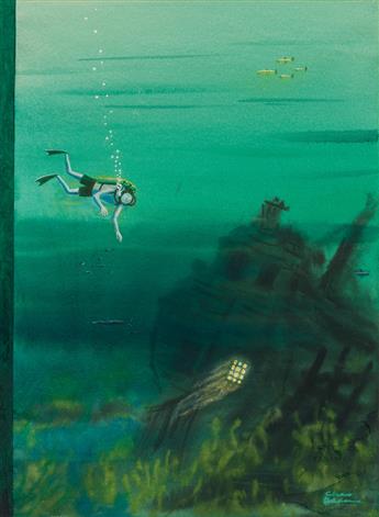 (THE NEW YORKER / COVER / SHIPWRECK.) CHARLES ADDAMS. Scuba Galleon.
